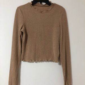 Brand new brown ribbed long sleeve tee